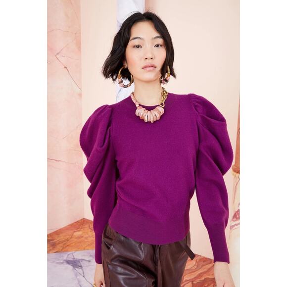 Ulla Johnson Marin Hibiscus Purple Wool Puff Juliette Sleeve Pullover Sweater - Picture 1 of 8